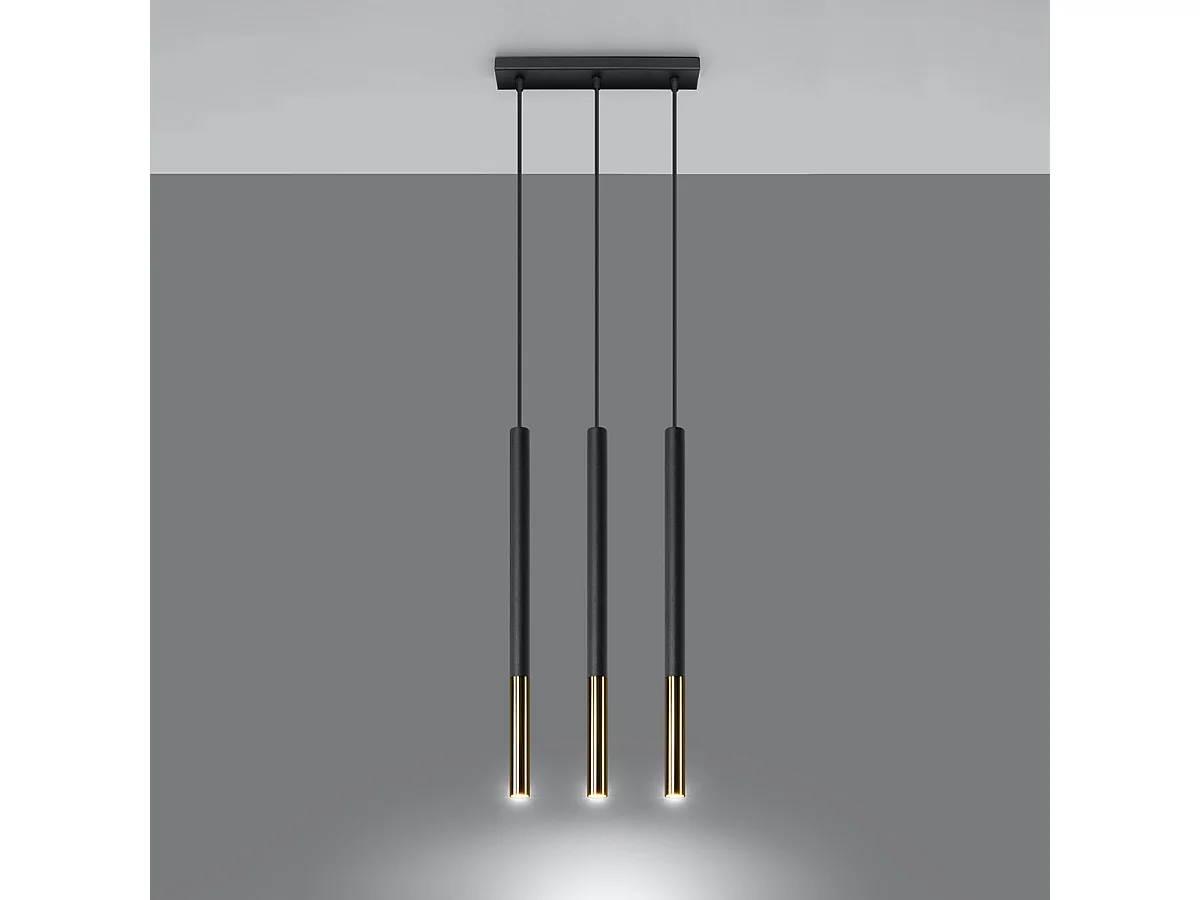 Lampy wiszące nowoczesny Flar, stal - 3 źródło światła 3000K - L.30 x H.90 cm - czarny/złoty 4751547 - obrazek 1