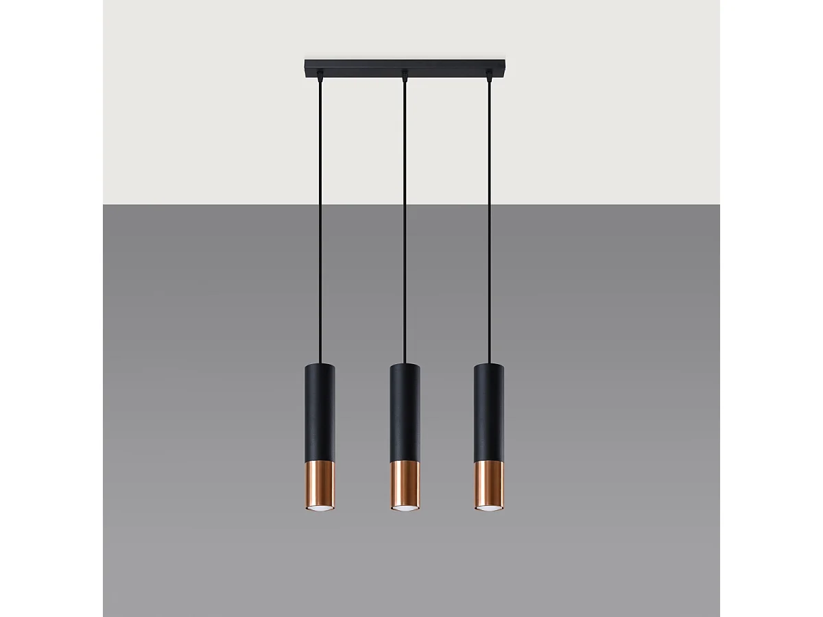 Lampy wiszące nowoczesny Zarpex, stal - 3 źródło światła 4000K - L.45 x H.90 cm - czarny/miedź 4751506 - obrazek 1