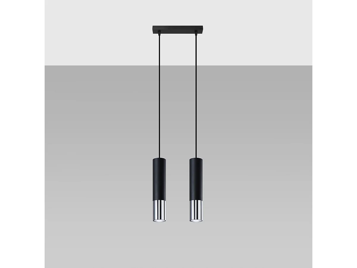Lampy wiszące nowoczesny Zarpex, stal – 2 źródło światła 4000K – L.30 x H.90 cm – czarny/chrom 4751467