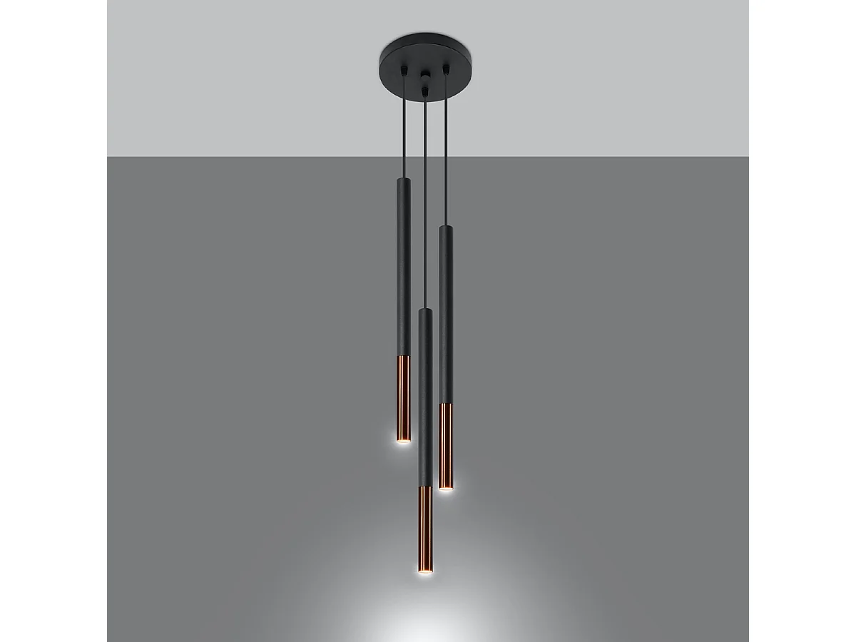 Lampy wiszące nowoczesny Flar, stal - 3 źródło światła 3000K - L.20 x H.90 cm - czarny/miedź 4751549 - obrazek 1