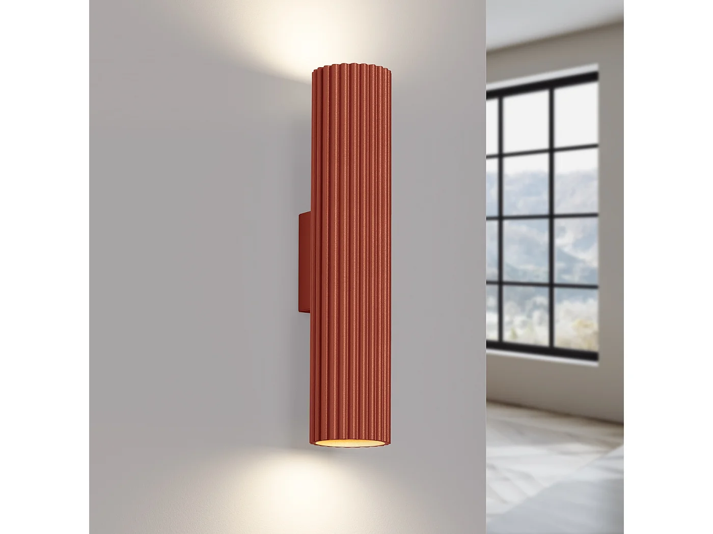 Lampa ścienna minimalistyczny Gloow, aluminium - 2 źródło światła 3000K - L.6.5 x H.30 cm - ochra czerwona 4752221 - obrazek 1