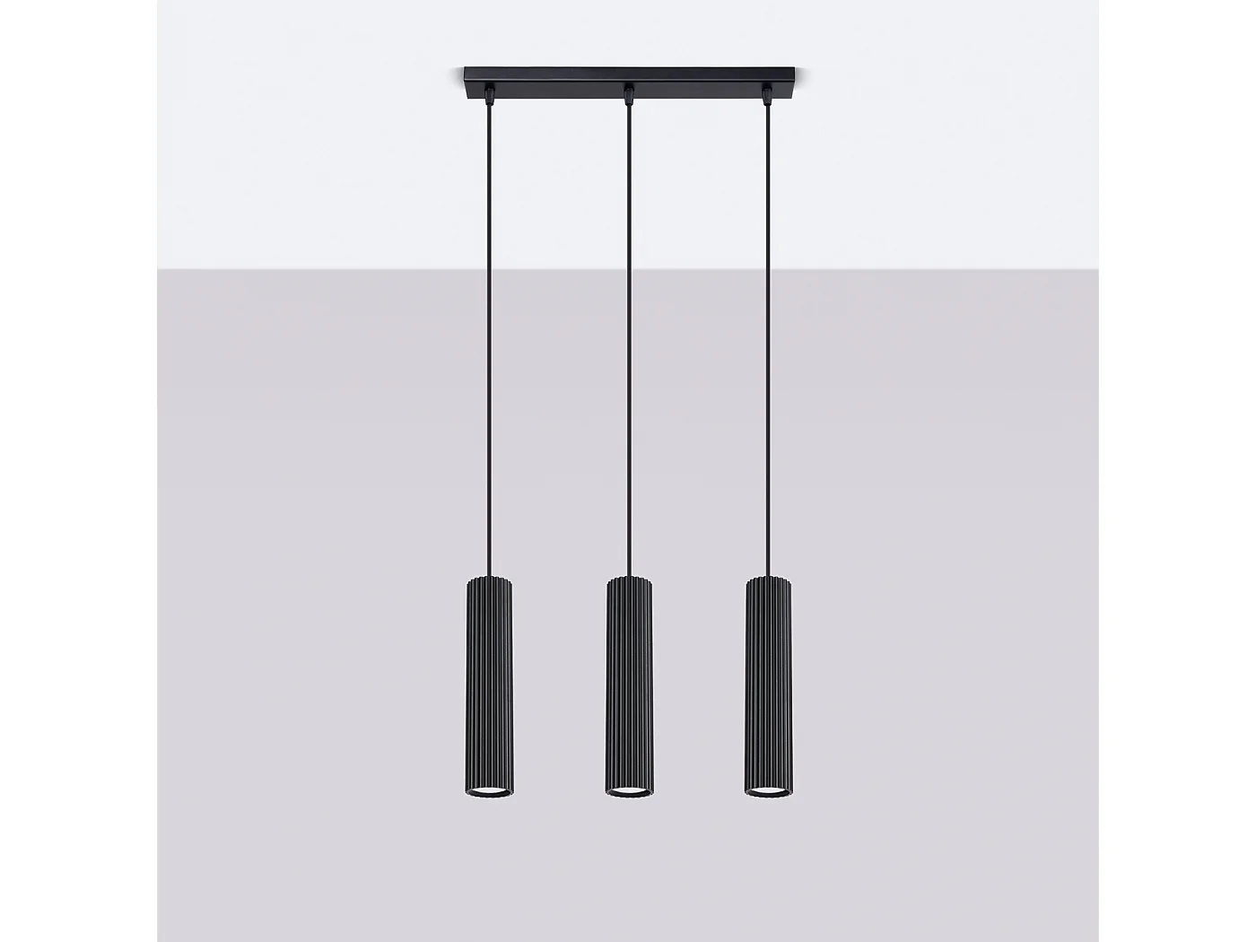Lampa wisząca minimalistyczny Gloow, aluminium - 3 źródło światła 4000K - L.45 x H.98 cm - czarny 4752612 - obrazek 1