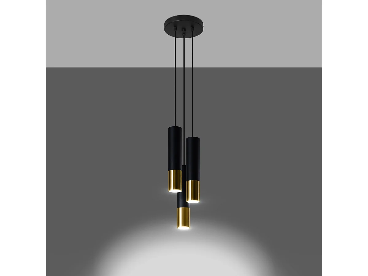 Lampy wiszące nowoczesny Zarpex, stal - 3 źródło światła 3000K - L.20 x H.90 cm - czarny/złoty 4752769 - obrazek 1