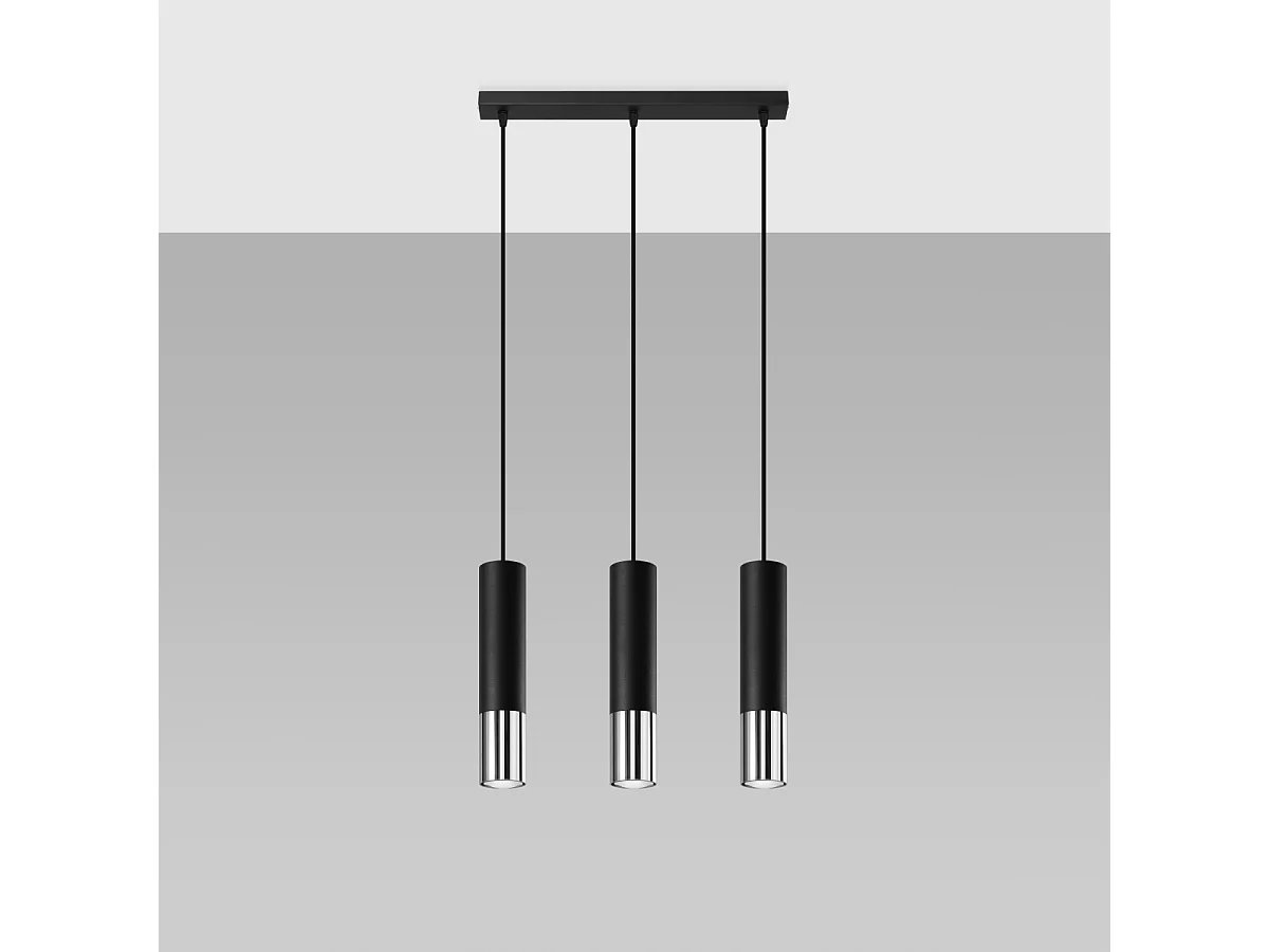 Lampy wiszące nowoczesny Zarpex, stal - 3 źródło światła 4000K - L.45 x H.90 cm - czarny/chrom 4752780 - obrazek 1