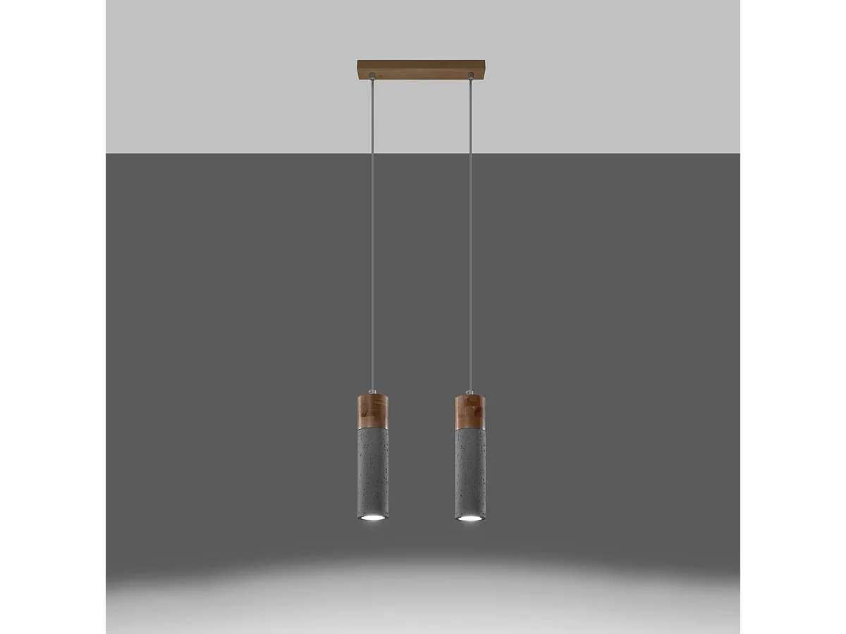 Lampy wiszące industrialny Avier, betoNie dotyczyrewno - 2 źródło światła 3000K - L.30 x H.120 cm - szary/naturalne drewno 4752774 - obrazek 1