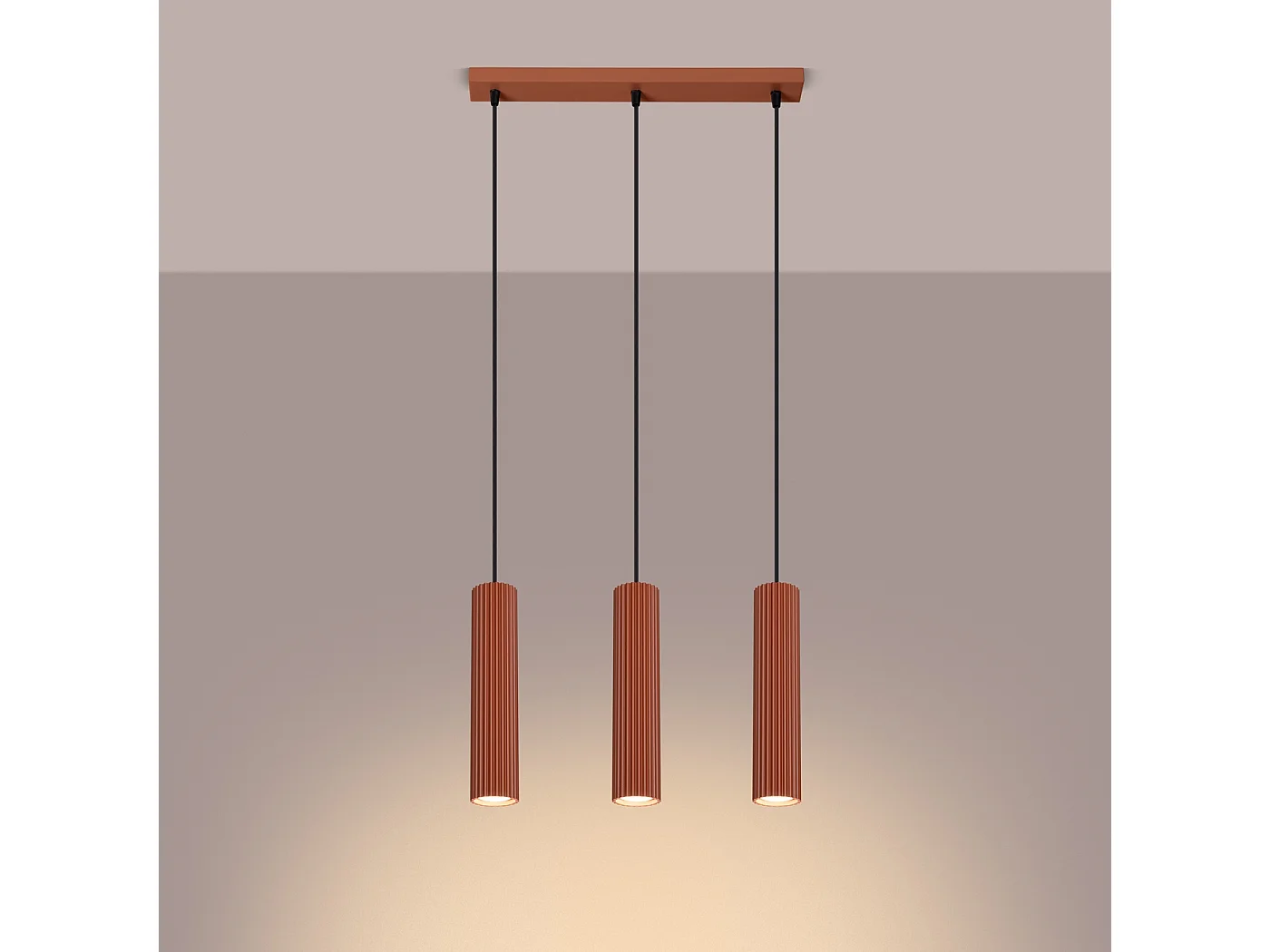 Lampa wisząca minimalistyczny Gloow, aluminium - 3 źródło światła 3000K - L.45 x H.98 cm - ochra czerwona 4752771 - obrazek 1