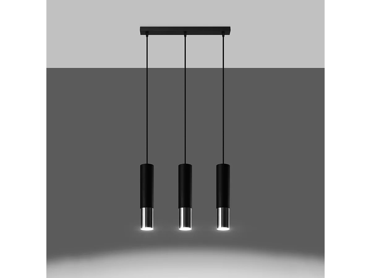 Lampy wiszące nowoczesny Zarpex, stal – 3 źródło światła 3000K – L.45 x H.90 cm – czarny/chrom 4752620