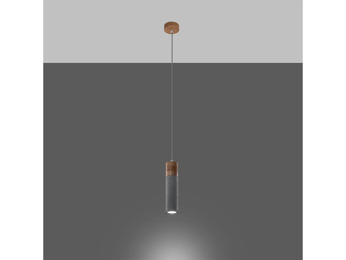 Lampy wiszące industrialny Avier, betoNie dotyczyrewno - 1 źródło światła 3000K - L.10 x H.120 cm - szary/naturalne drewno 4752819 - obrazek 1