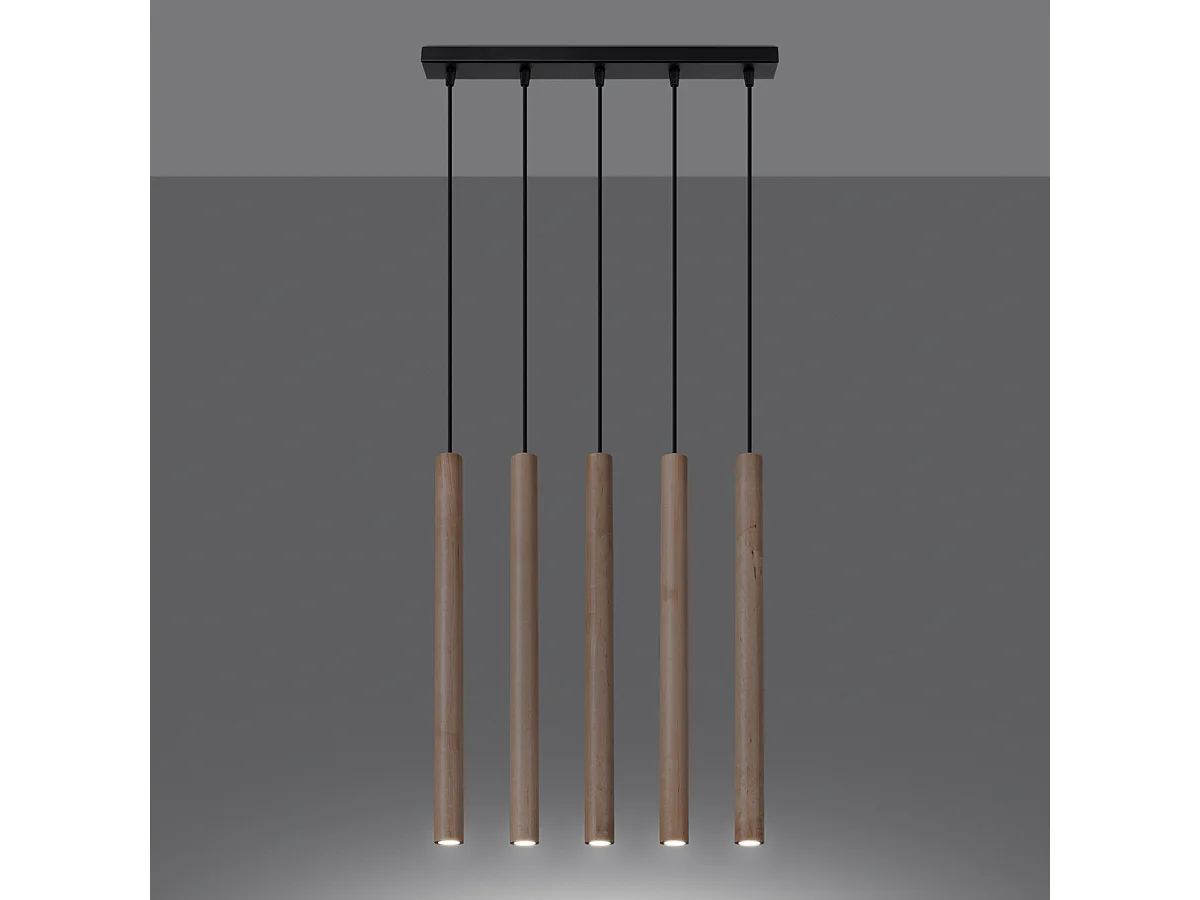 Lampy wiszące nowoczesny Brill, stal/drewno - 5 źródło światła 3000K - L.45 x H.100 cm - drewno 4752832 - obrazek 1