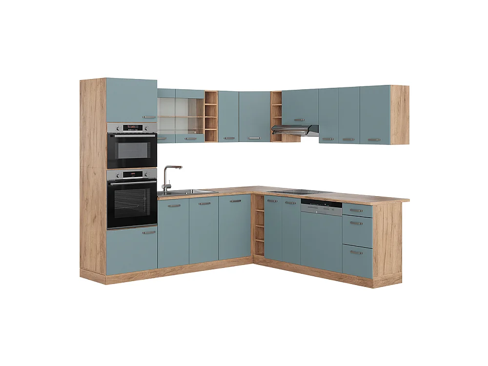 Kuchnia narożna niebiesko-szary/dąb goldkraft 247x60x81.6 r-line 4781865 - obrazek 1