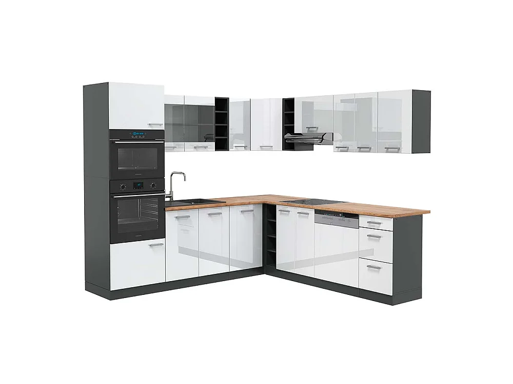 Kuchnia narożna biały wysoki połysk/antracyt 247x60x81.6 r-line 4782250