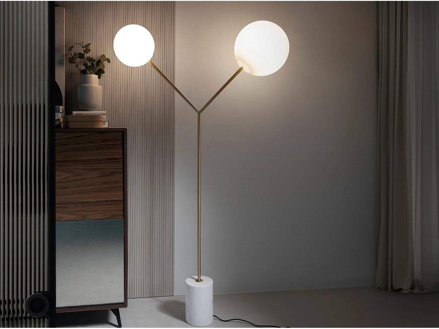 Lampa podłogowa z białego marmuru, pozłacanej stali i białego szkła 8048 ANGEL CERDA 241337 - obrazek 1