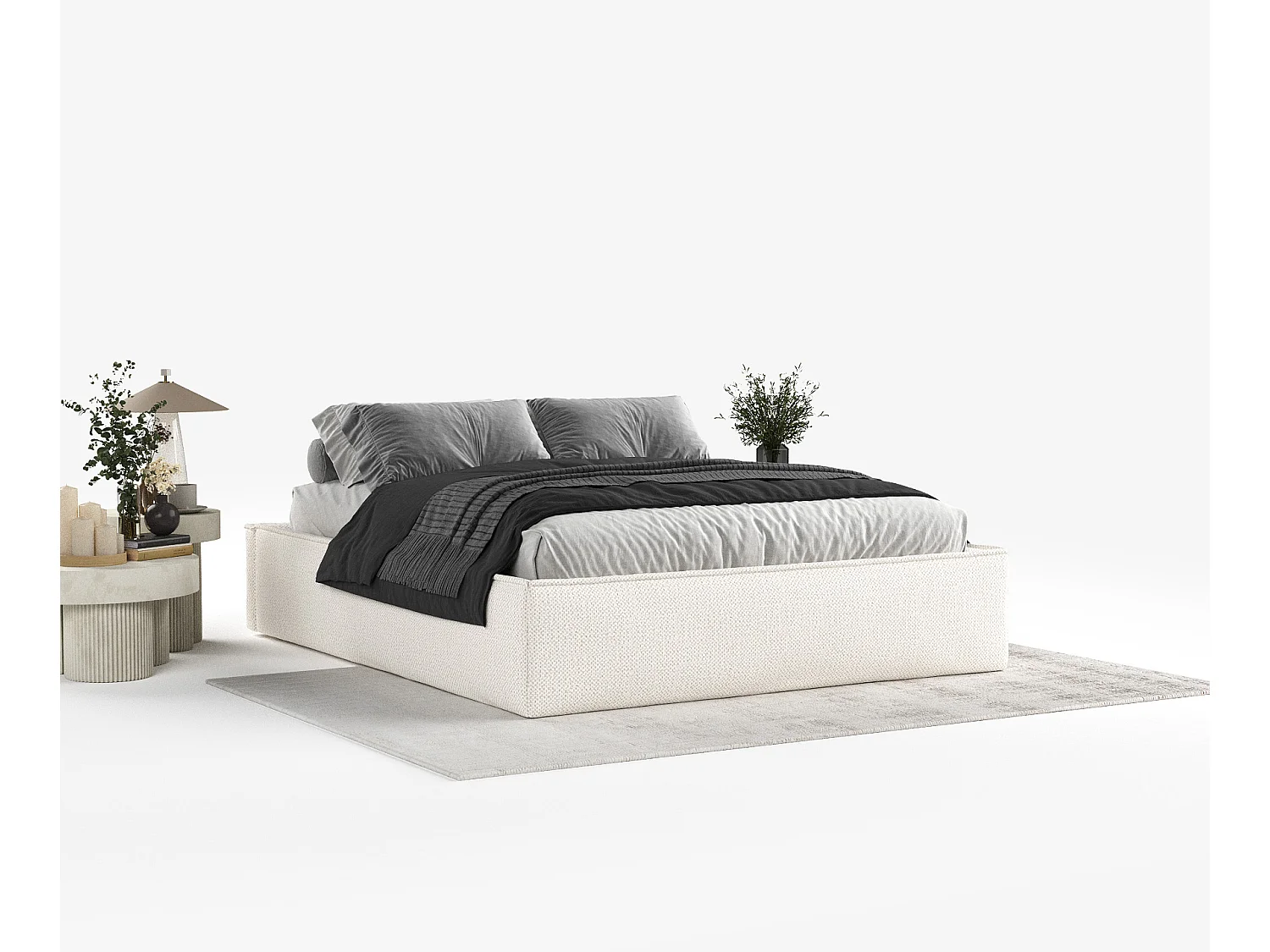Łóżko tapicerowane Alvar - 120 x 200 cm - szenil - kremowy 3777407 - obrazek 1