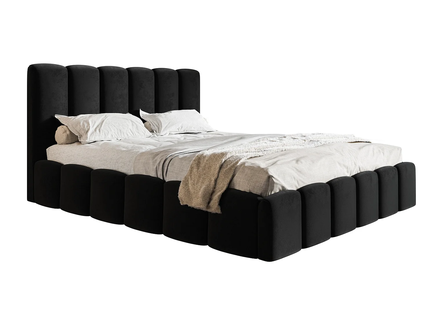 Łóżko tapicerowane 180x200 Palermo - pojemnik i stelaż, tkanina aksamitna, czarny (Amor Velvet 4322) 5001555 - obrazek 1