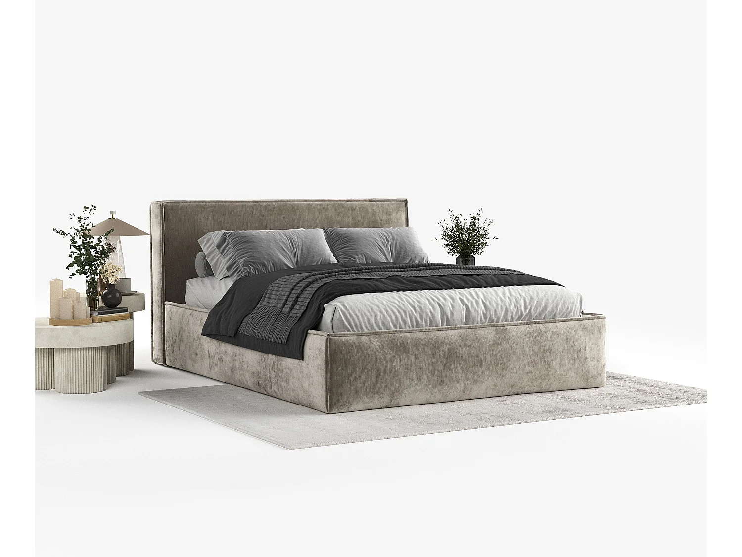 Łóżko tapicerowane z zagłówkiem - 200x200 cm - beżowy - LOUNGE 3871115 - obrazek 1