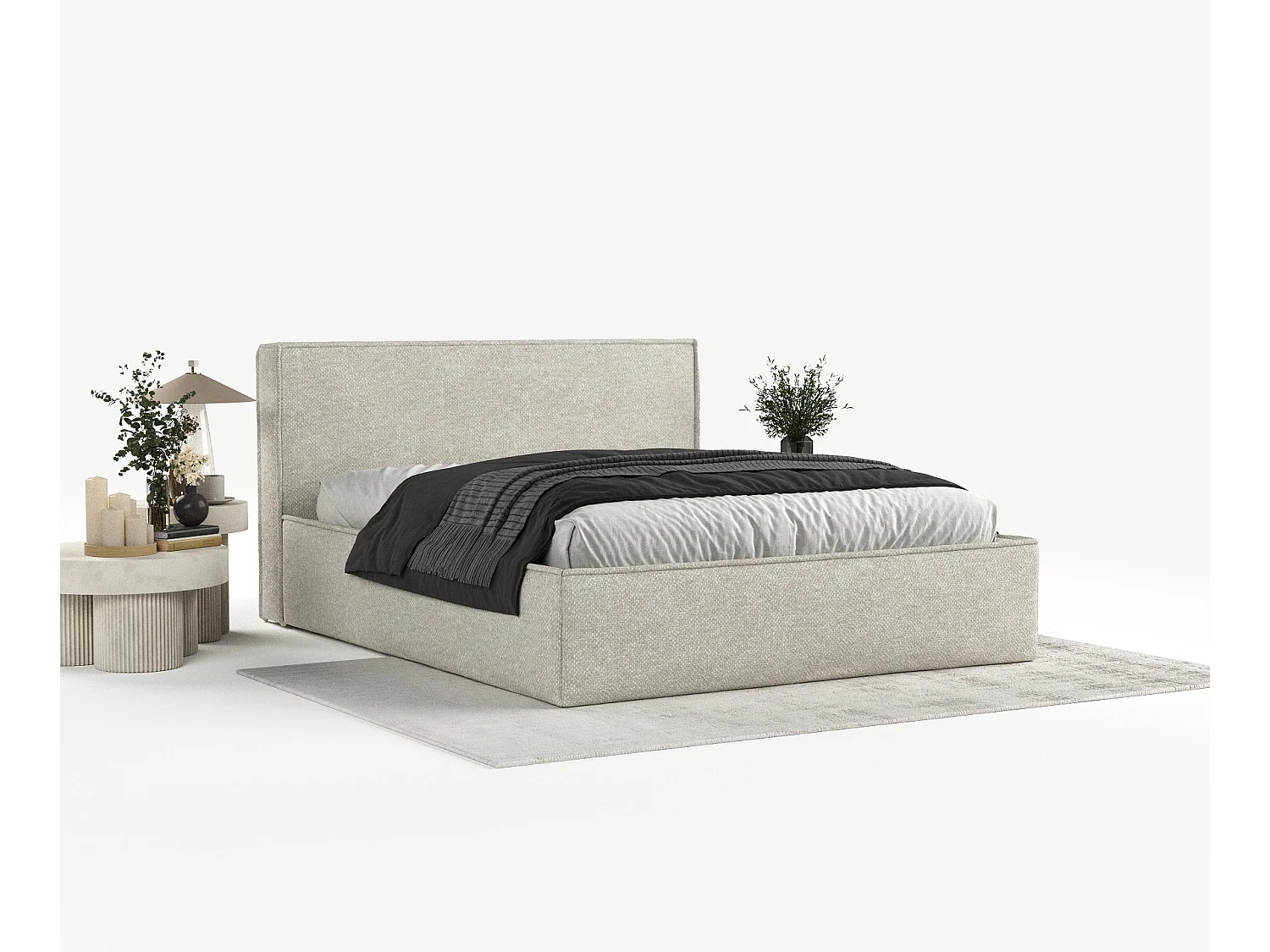 Łóżko tapicerowane z zagłówkiem - 200x200 cm - beżowy - LOUNGE 3795260 - obrazek 1