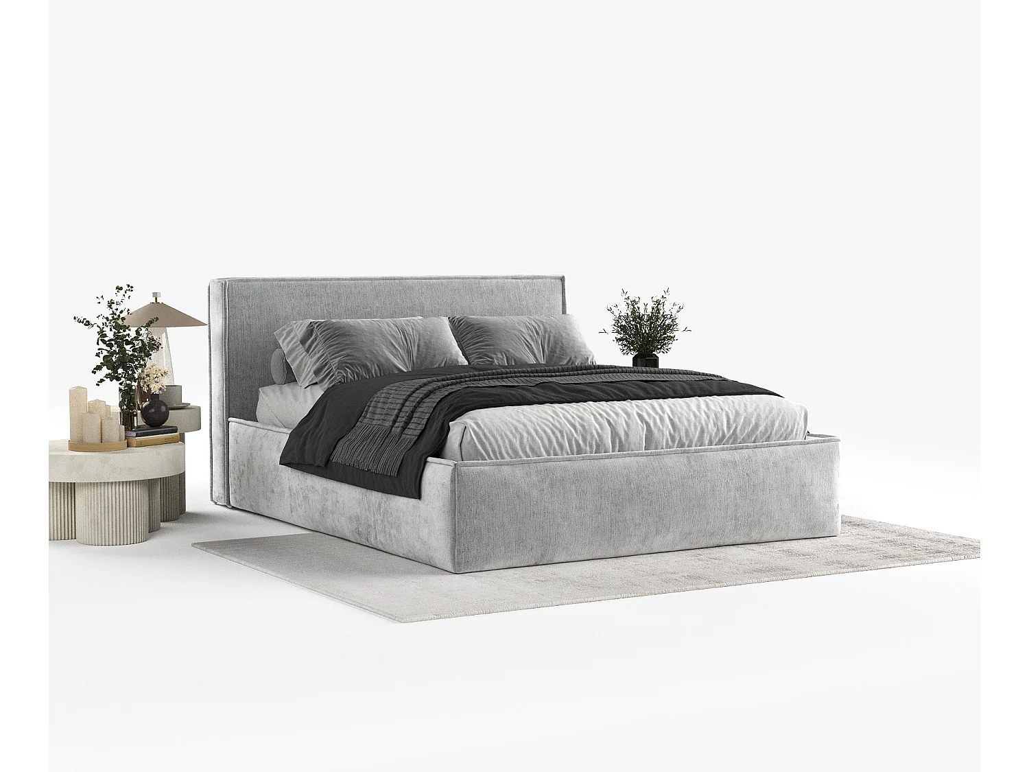 Łóżko tapicerowane z zagłówkiem – 160×200 cm – jasnoszary – LOUNGE 3871118