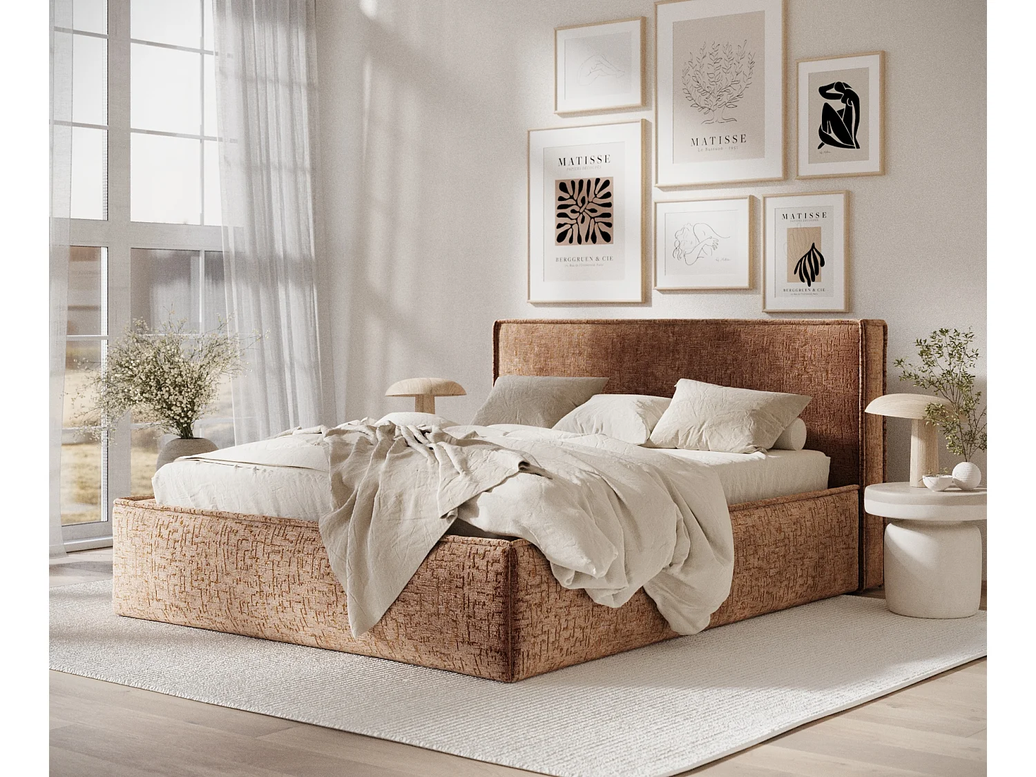 Łóżko tapicerowane z zagłówkiem - 160x200 cm - miedziany - LOUNGE 3793237 - obrazek 1