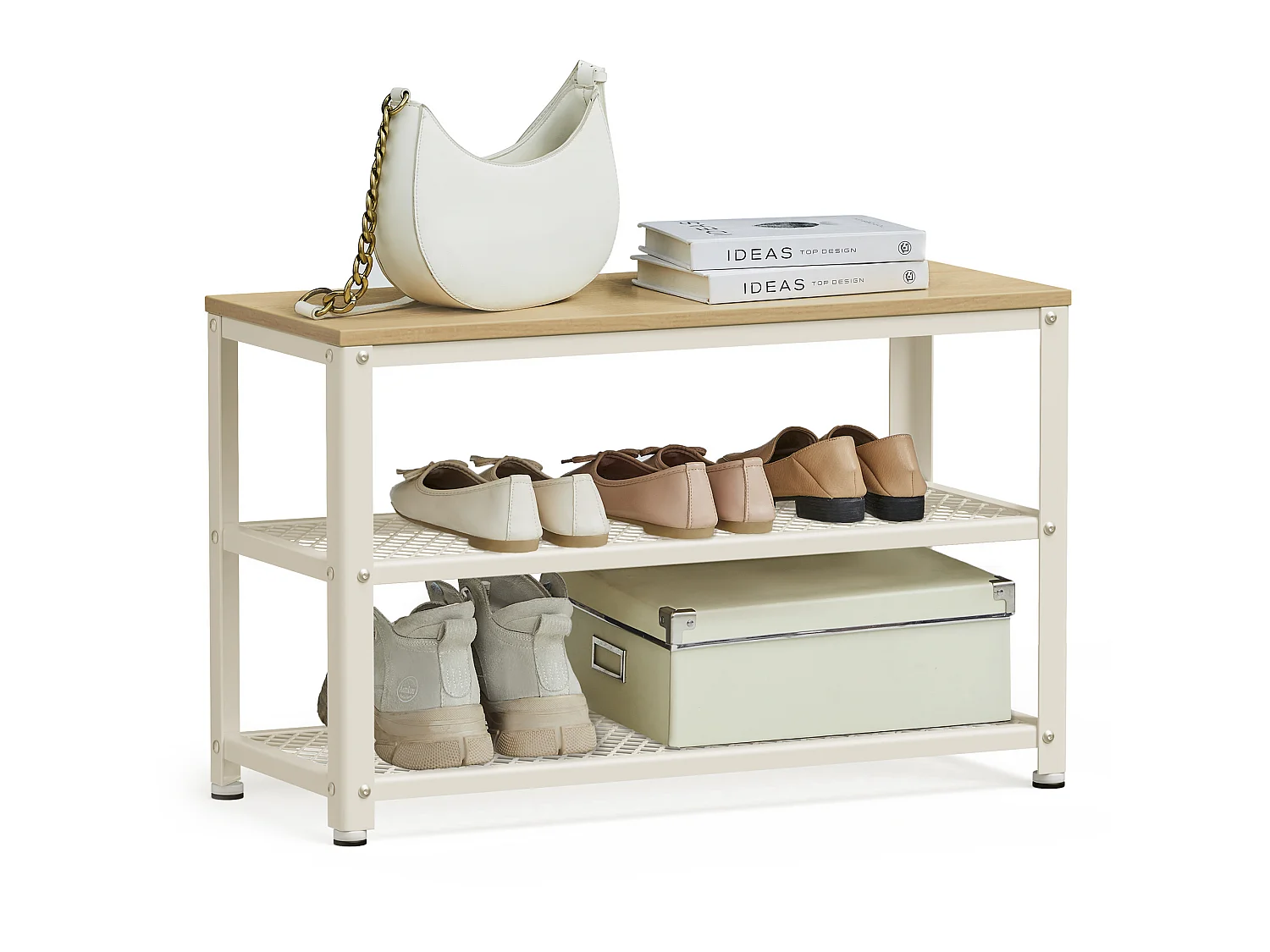 Ławka na buty 30x73x45 cm beżowo-biała 5007702 - obrazek 1