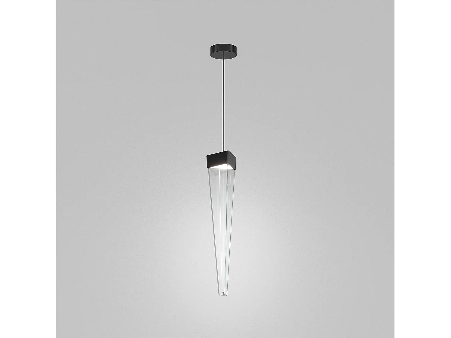 Lampa wisząca LED Stalactite, klosz w kształcie piramidy z przezroczystego szkła, polerowana rama z czarnego niklu, 12W, 2700K 5012424 - obrazek 1