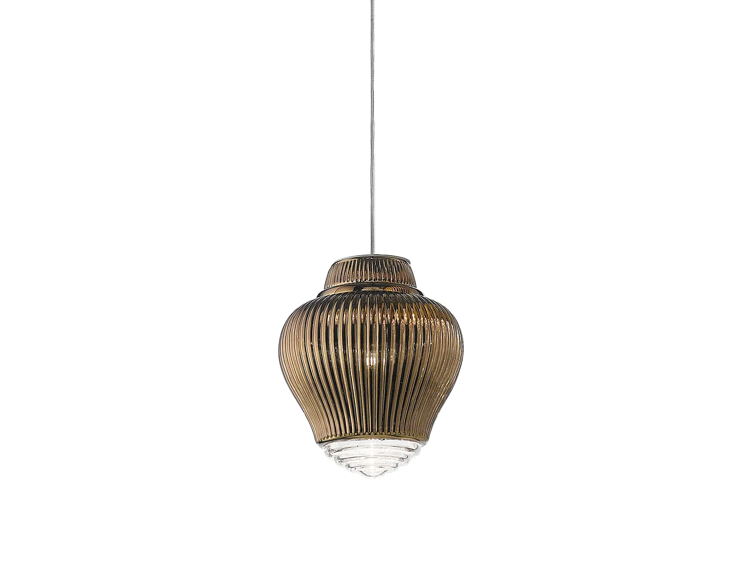 Lampa wisząca Clyde z dmuchanego szkła brązowego, metoda rigadynu, szara metalowa konstrukcja, tekstylne kable, wysokość 315 cm, oprawa na E27 5012505 - obrazek 1
