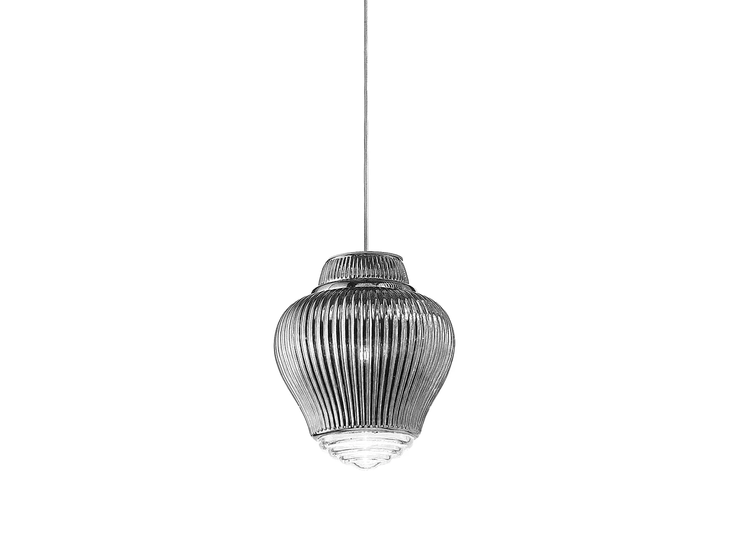 Lampa wisząca Clyde ze srebrnego szkła dmuchanego, relief rigadyn, szara metalowa konstrukcja, średnica 23 cm, regulowana wysokość do 315 cm 5012524 - obrazek 1