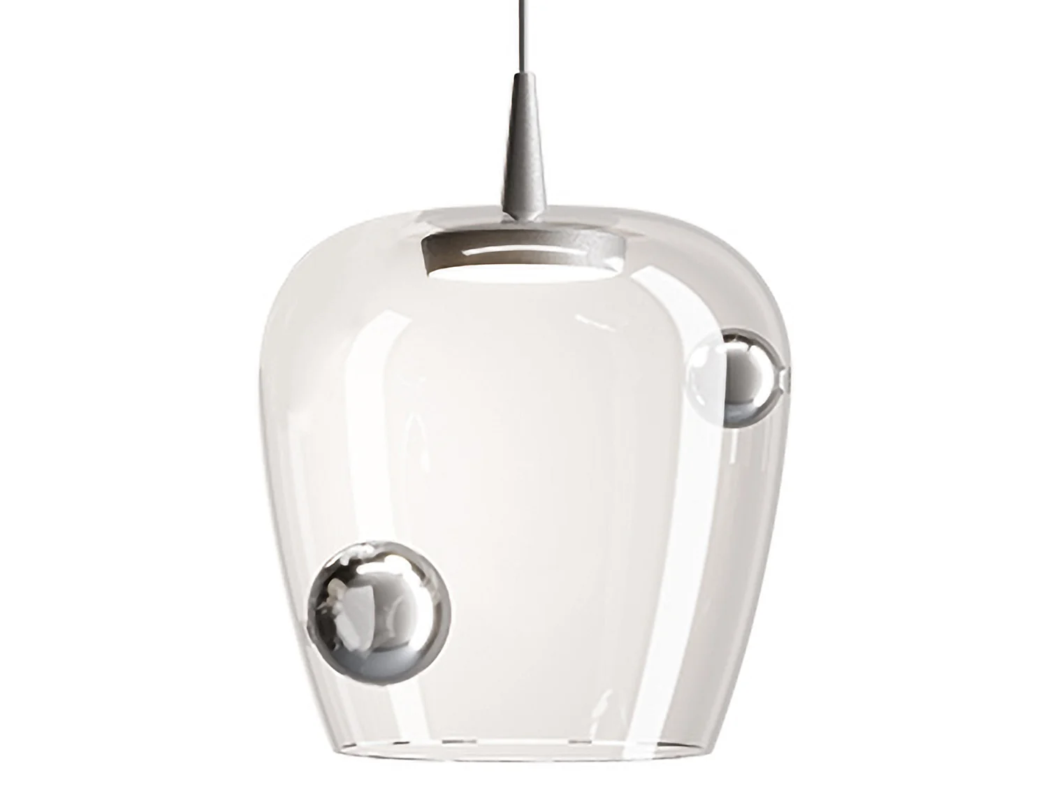 Lampa wisząca Zafferano Bilia 27 cm z dmuchanego szkła i srebrnego aluminium, 8 W, ściemnialne źródło LED TRIAC, wysokość całkowita 333 cm 5012533 - obrazek 1