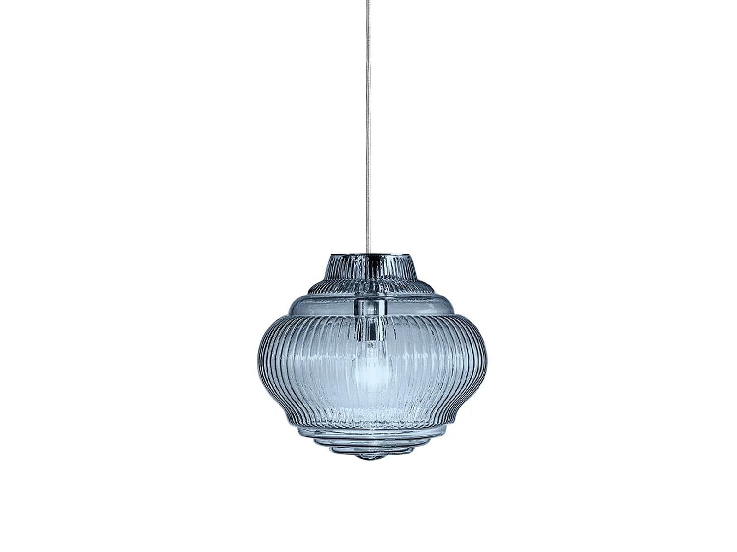 Lampa wisząca Bonnie z ręcznie dmuchanego szkła, wykonana metodą rigadin, kolor Bluino, średnica 27,5 cm, szara metalowa konstrukcja, E27 5012539 - obrazek 1