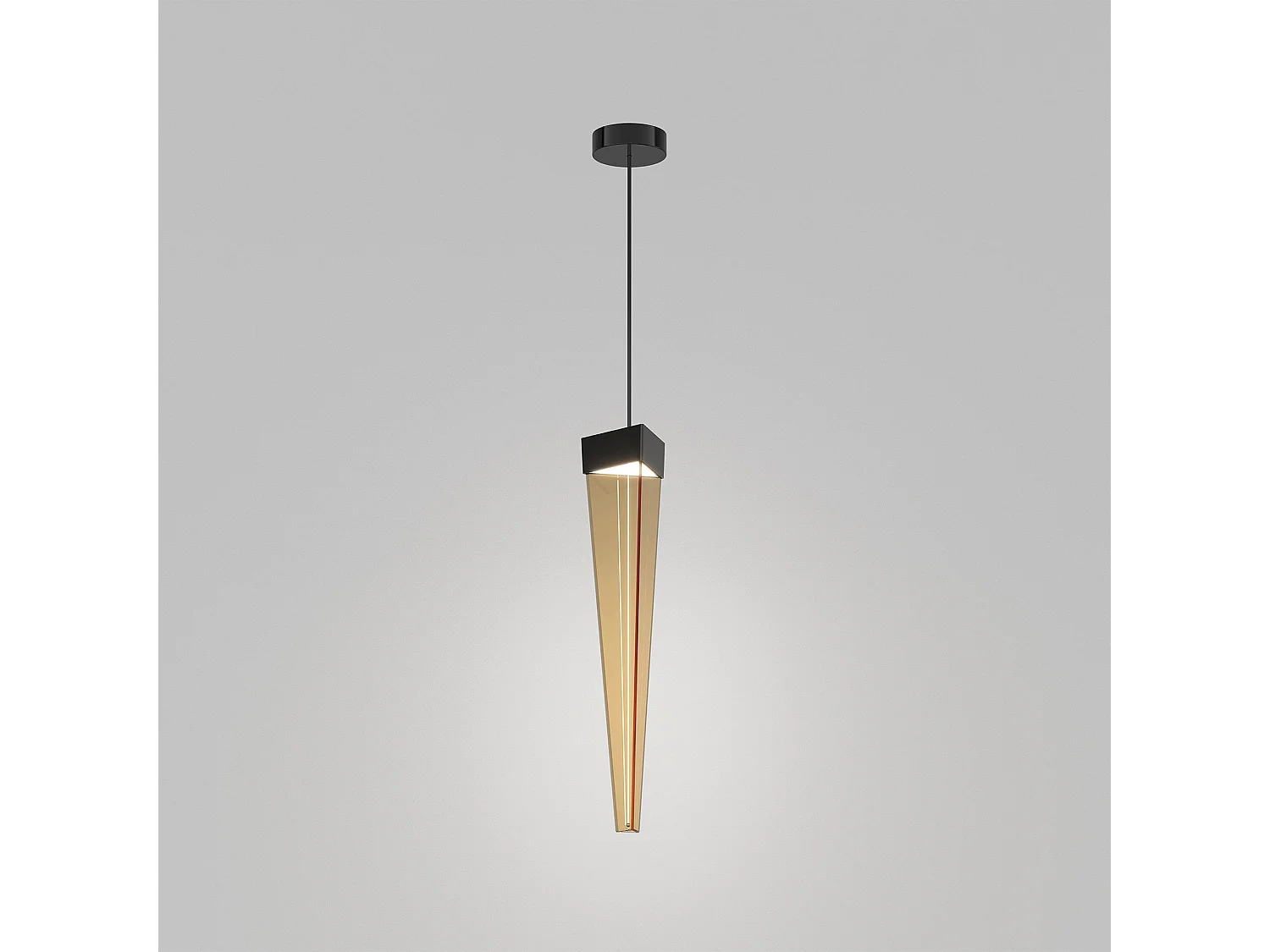 Lampa wisząca LED Stalactite Designer, kształt piramidy, bursztynowe szkło i polerowana czarna niklowa konstrukcja, oświetlenie 12 W, 2700 K 5012570 - obrazek 1