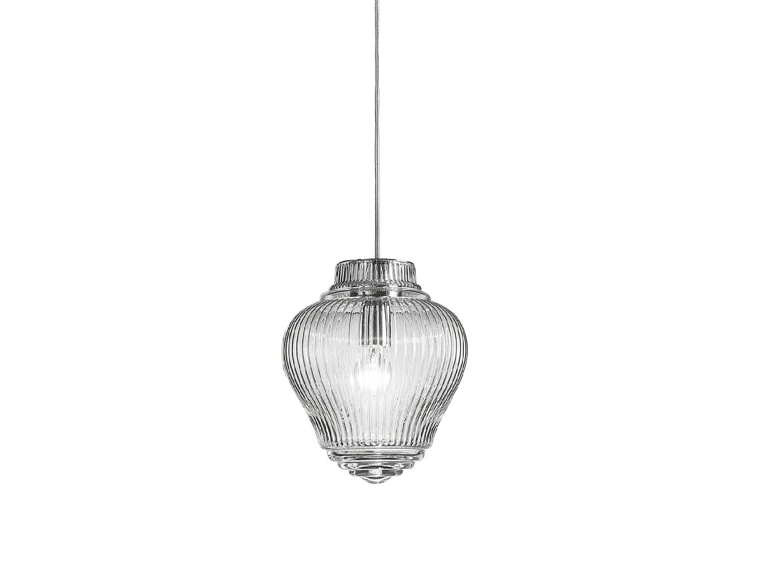 Lampa wisząca Clyde z przezroczystego szkła dmuchanego, wykonana metodą rigadynu, z szarą metalową konstrukcją, wysokość 315 cm, gniazdo E27, 70 W 5012576 - obrazek 1