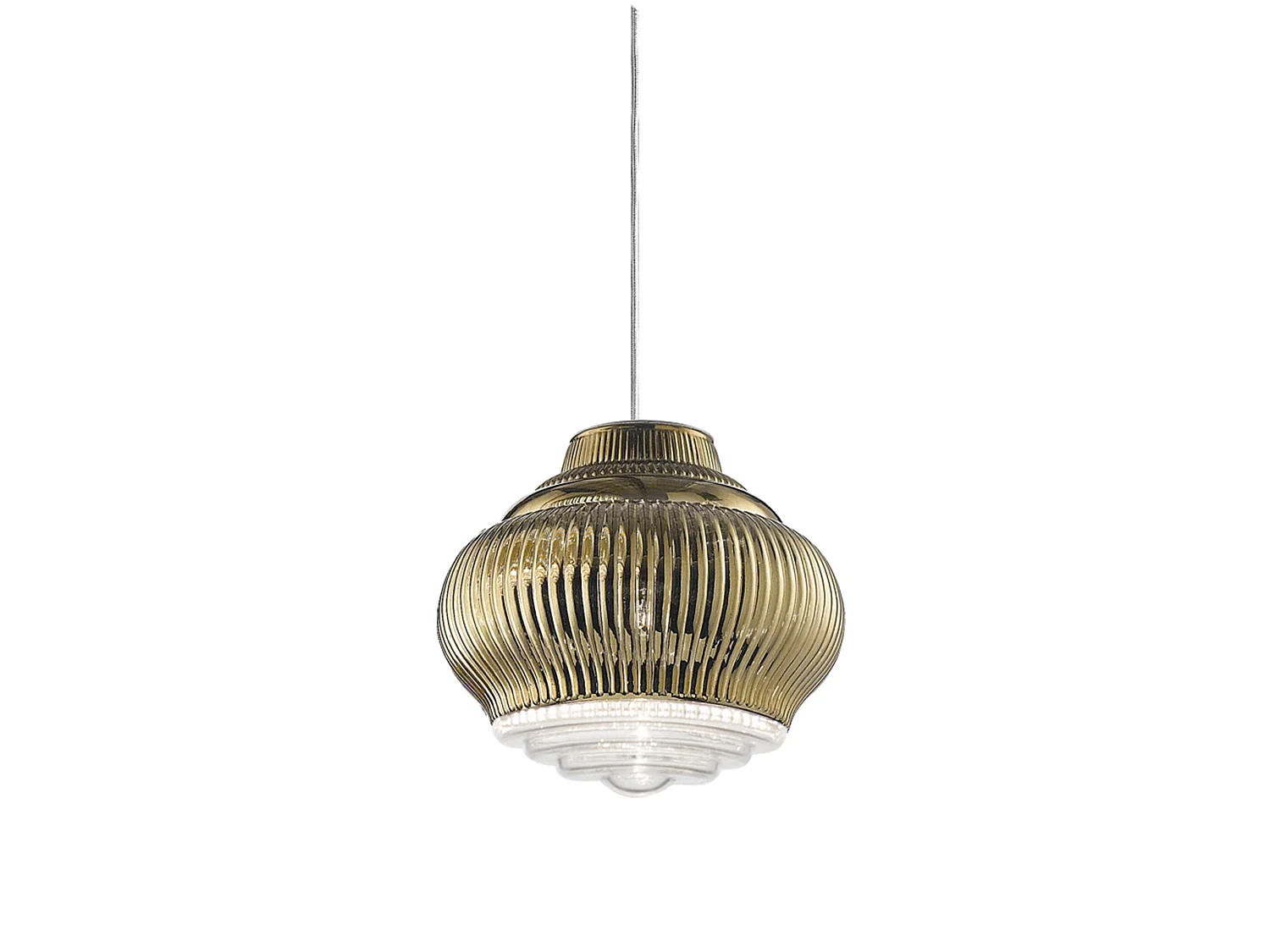 Lampa wisząca Bonnie, antyczne złoto, ręcznie dmuchane szkło, efekt rigadin, średnica 27,5 cm, gniazdo E27, elegancki design, modułowe zastosowanie 5012607 - obrazek 1