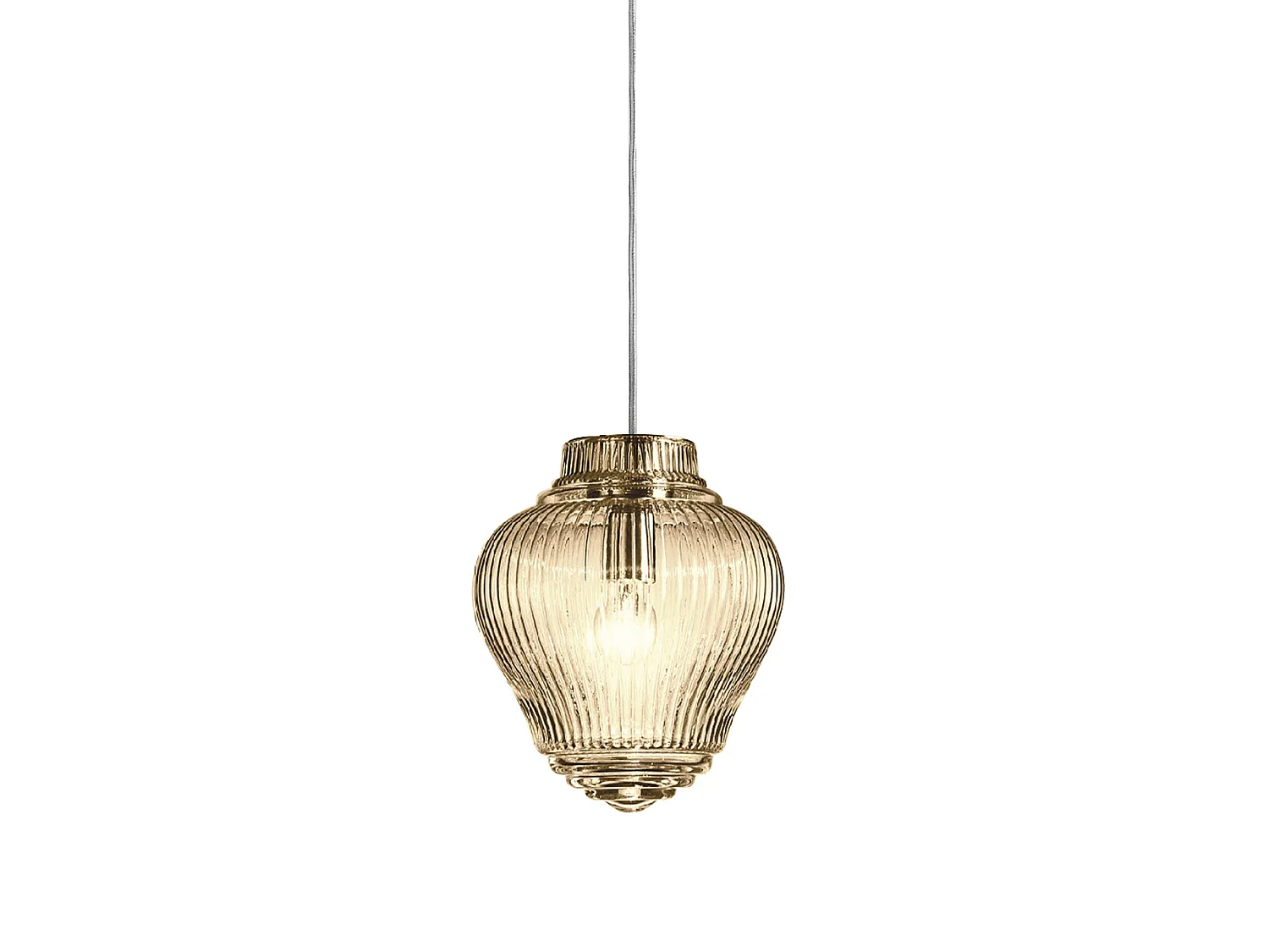 Lampa wisząca Clyde, szkło dmuchane bursztynowe, metoda rigadinu, szara konstrukcja metalowa, średnica 23 cm, wysokość 315 cm, design premium 5012634 - obrazek 1