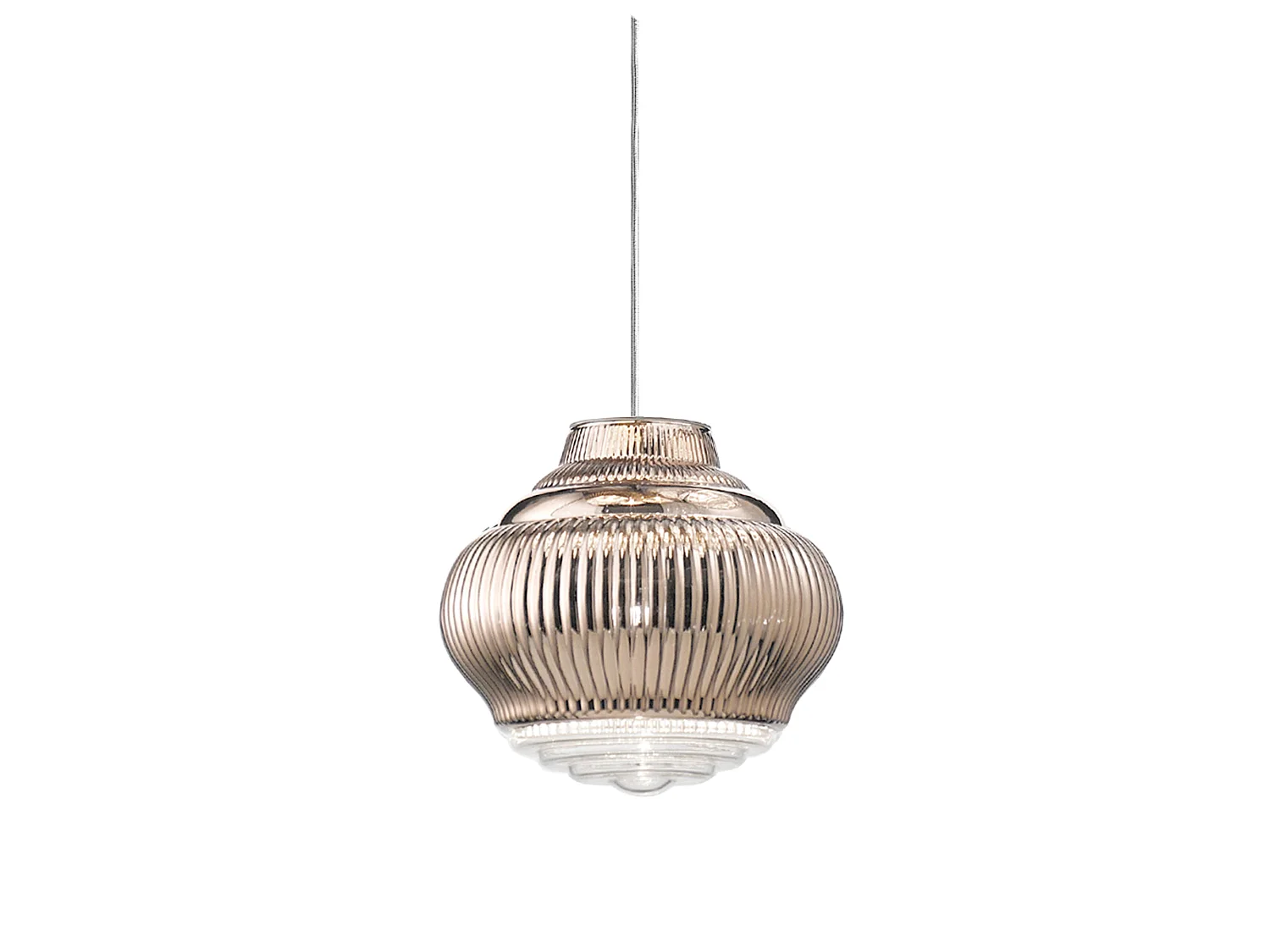 Lampa wisząca Bonnie z dmuchanego szkła z wykończeniem w kolorze różowego złota, ręcznie wykonana z reliefem rigadynu i szarą metalową konstrukcją 5012666 - obrazek 1