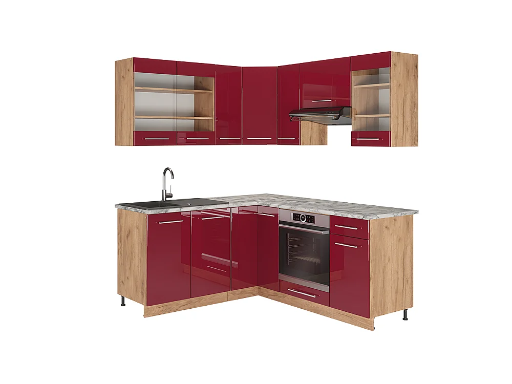 Kuchnia narożna bordowy wysoki połysk/dąb goldkraft 190x46x81.6 fame-line 4781892 - obrazek 1