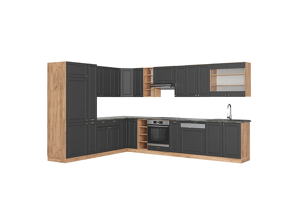 Kuchnia narożna anthrazit gold rustykalny/dąb goldkraft 347x46x81.6 fame-line 4780669 - obrazek 1