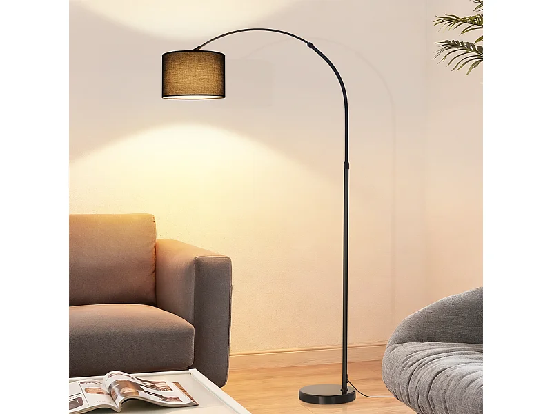 Lampa podłogowa Nettlife w kolorze matowej czerni z regulowanym kloszem z tkaniny (350°/90°), regulowana wysokość, podstawa 5 kg, żarówka E27 – salon, do czytania 5016439 - obrazek 1