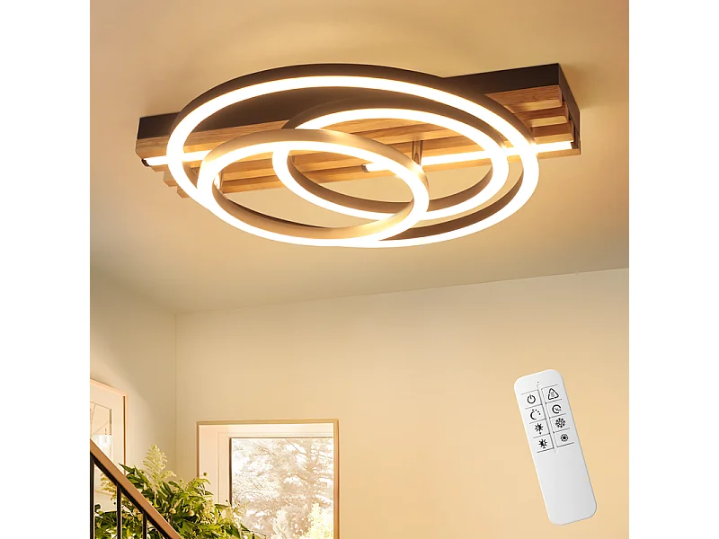 Lampa sufitowa LED Nettlife 44 W, wykończenie z czarnego drewna, ściemnialna, nowoczesny design. Lampa sufitowa do sypialni. Z funkcją pamięci ustawień. 5016472 - obrazek 1
