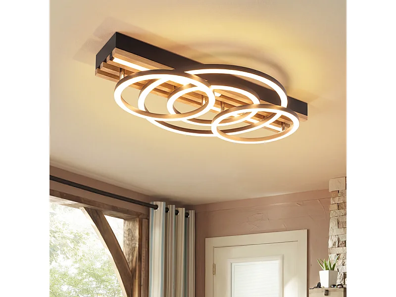 Lampa sufitowa LED Nettlife 60 W, czarne drewno, ściemnialna, 50 cm, nowoczesny design. Lampa sufitowa do sypialni, salonu, kuchni. Funkcja pamięci ustawień. 5016474 - obrazek 1