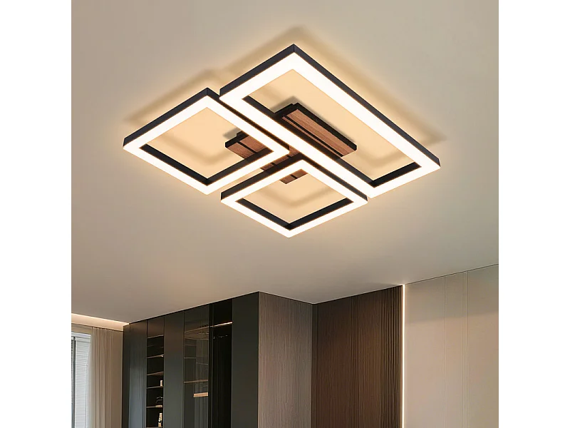 Lampa sufitowa LED Nettlife 21 W, nowoczesny, czarny, kwadratowy design z imitacją drewna. Lampa do kuchni, salonu, sypialni, korytarza, ciepła biel 3000 K. 5016520 - obrazek 1