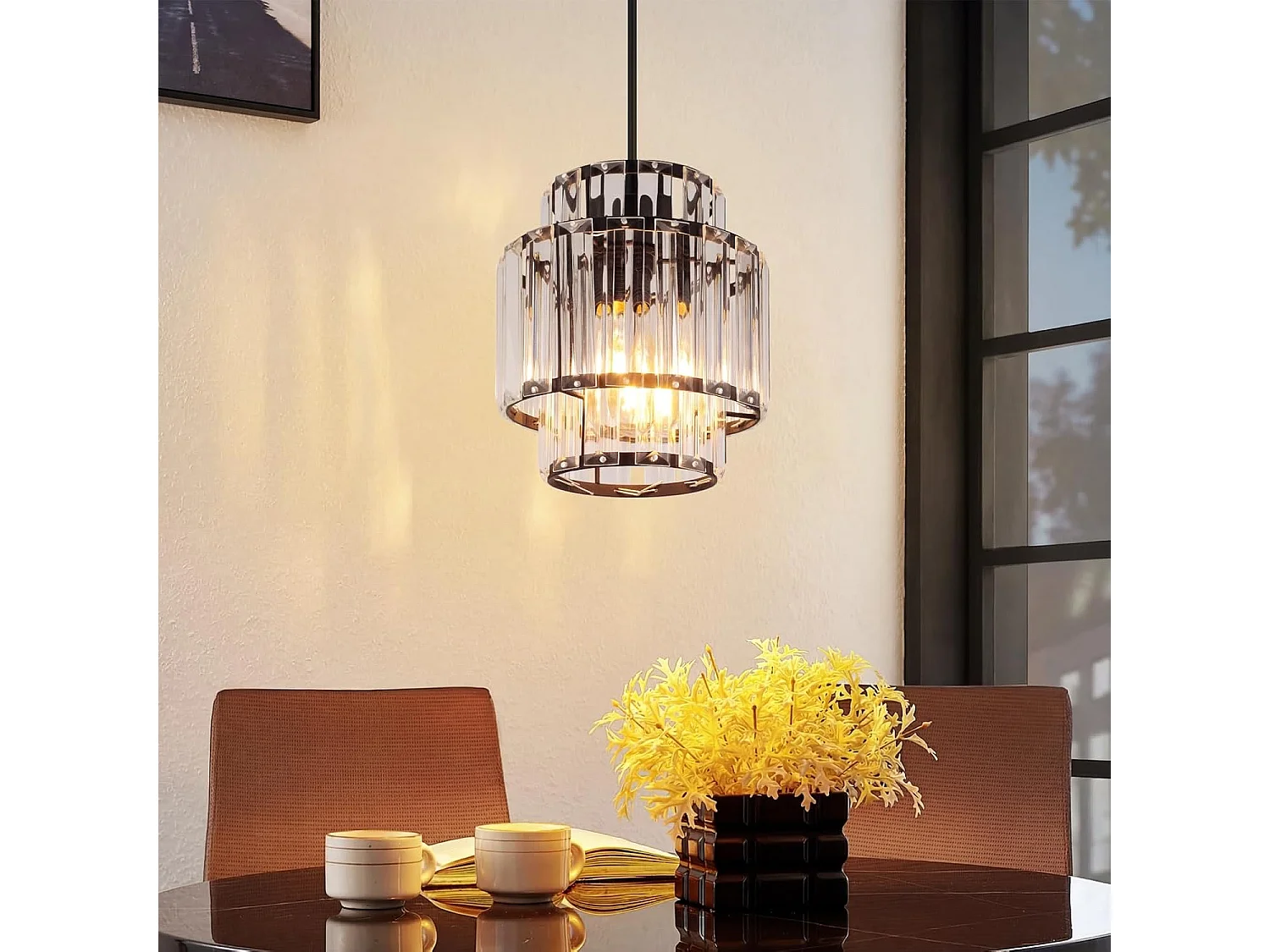 Lampa wisząca Nettlife 1-Light – szklana i kryształowa lampa wisząca, E27, regulowana wysokość, nowoczesny design do jadalni i kuchni 5016523 - obrazek 1