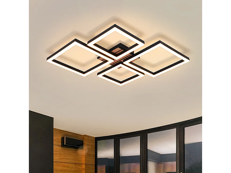 Lampa sufitowa LED Nettlife 32 W, nowoczesny, czarny, kwadratowy design z imitacją drewna. Ciepła, biała lampa sufitowa do sypialni. Oświetlenie wewnętrzne. 5016521 - obrazek 1