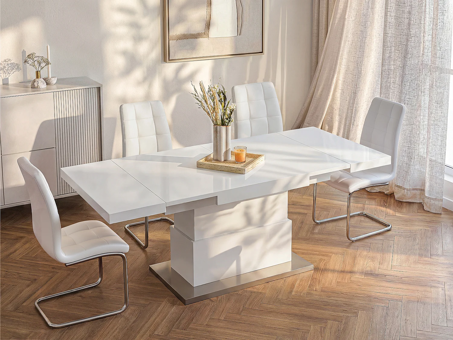 Ława LAURIA – 2 w 1 – podnoszona i rozkładana – MDF lakierowany – kolor biały 122925