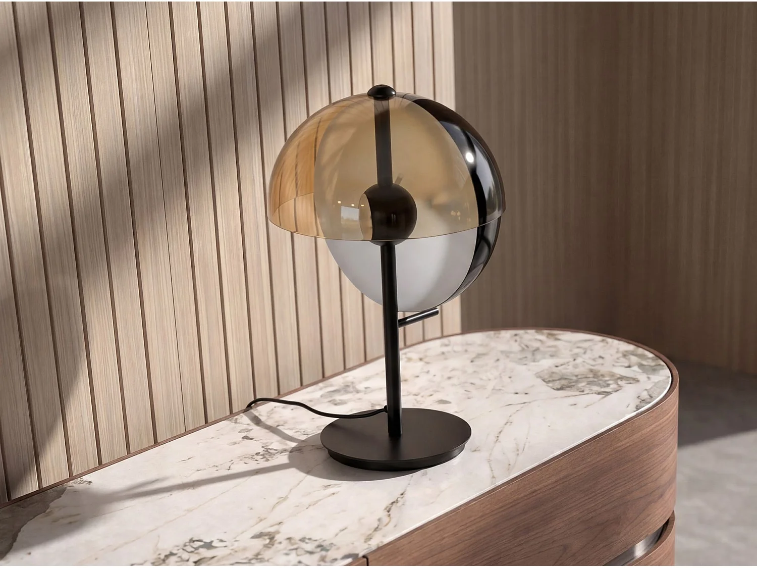 Lampa stołowa z bursztynowego szkła fumé oraz czarnej i białej stali z podstawą z czarnej stali 8112 THE LUMINE 5019650 - obrazek 1