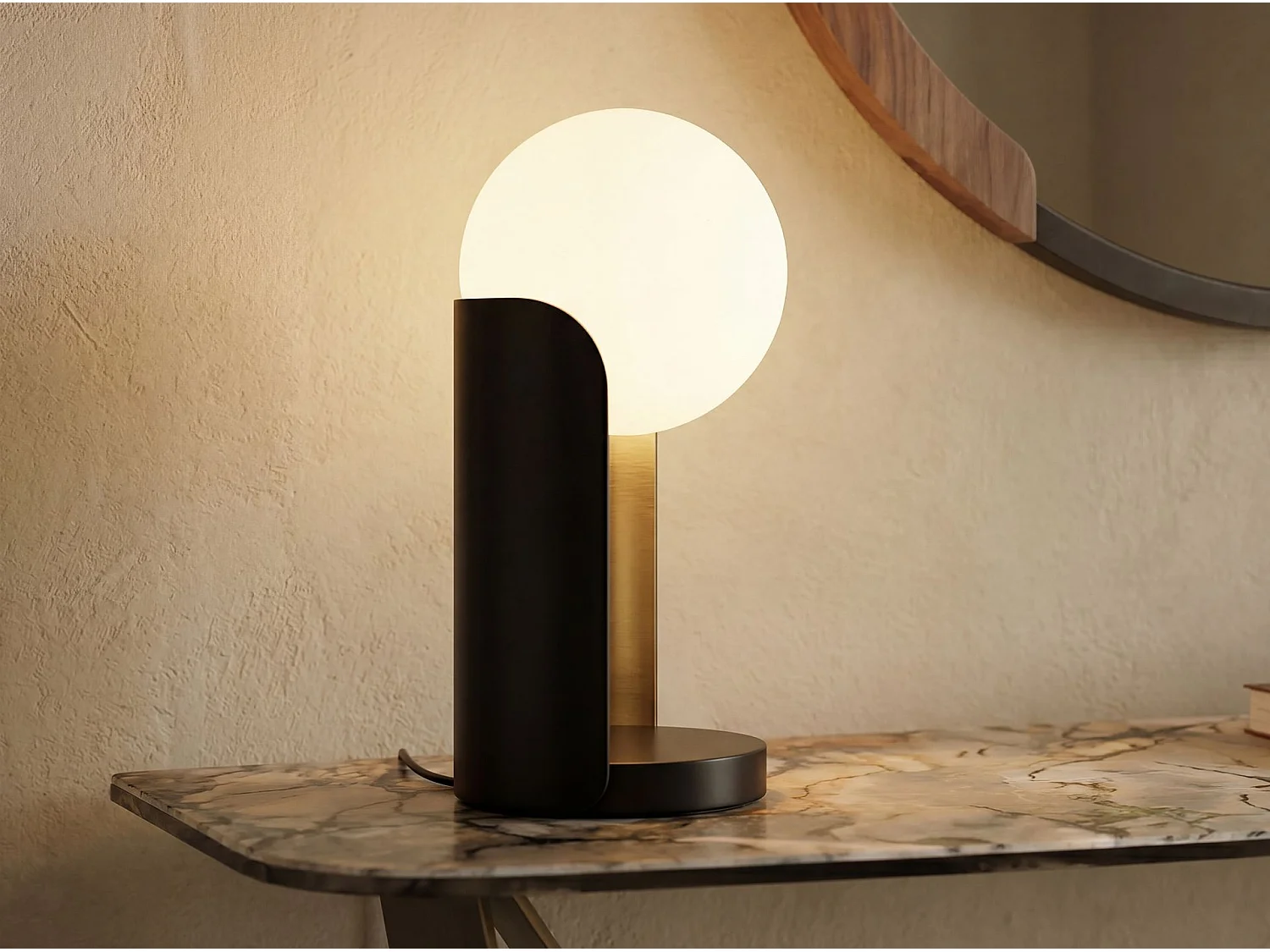 Lampa stołowa z białego szkła i czarnej stali 8091 THE LUMINE 5019658 - obrazek 1