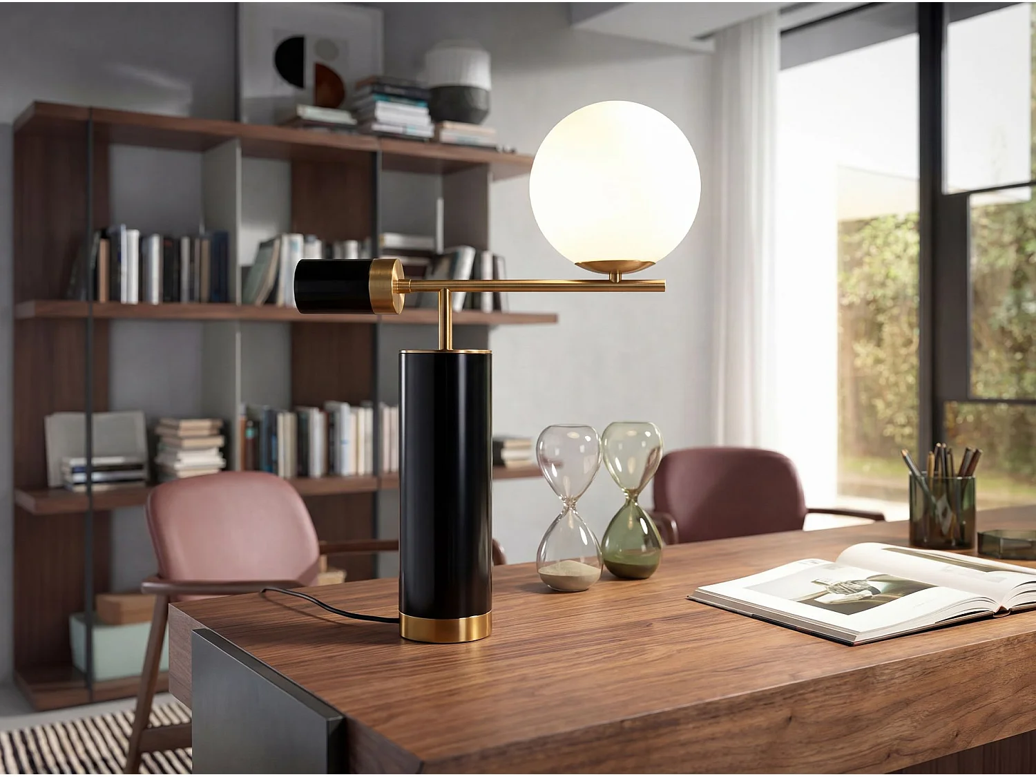 Lampa stołowa z białego szkła, polerowanej złotej stali i podstawą z marmuru porcelanowego 8094 THE LUMINE 5019662 - obrazek 1
