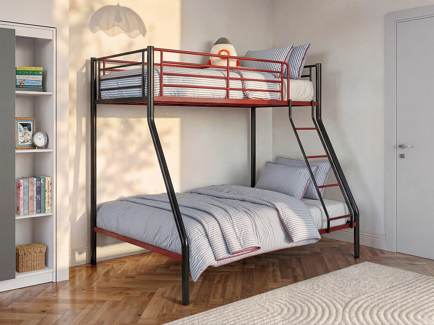 Łóżko piętrowe ELEVATIO IV - 90 i 140 × 190 cm - Stal - Czarny i czerwony 129255 - obrazek 1