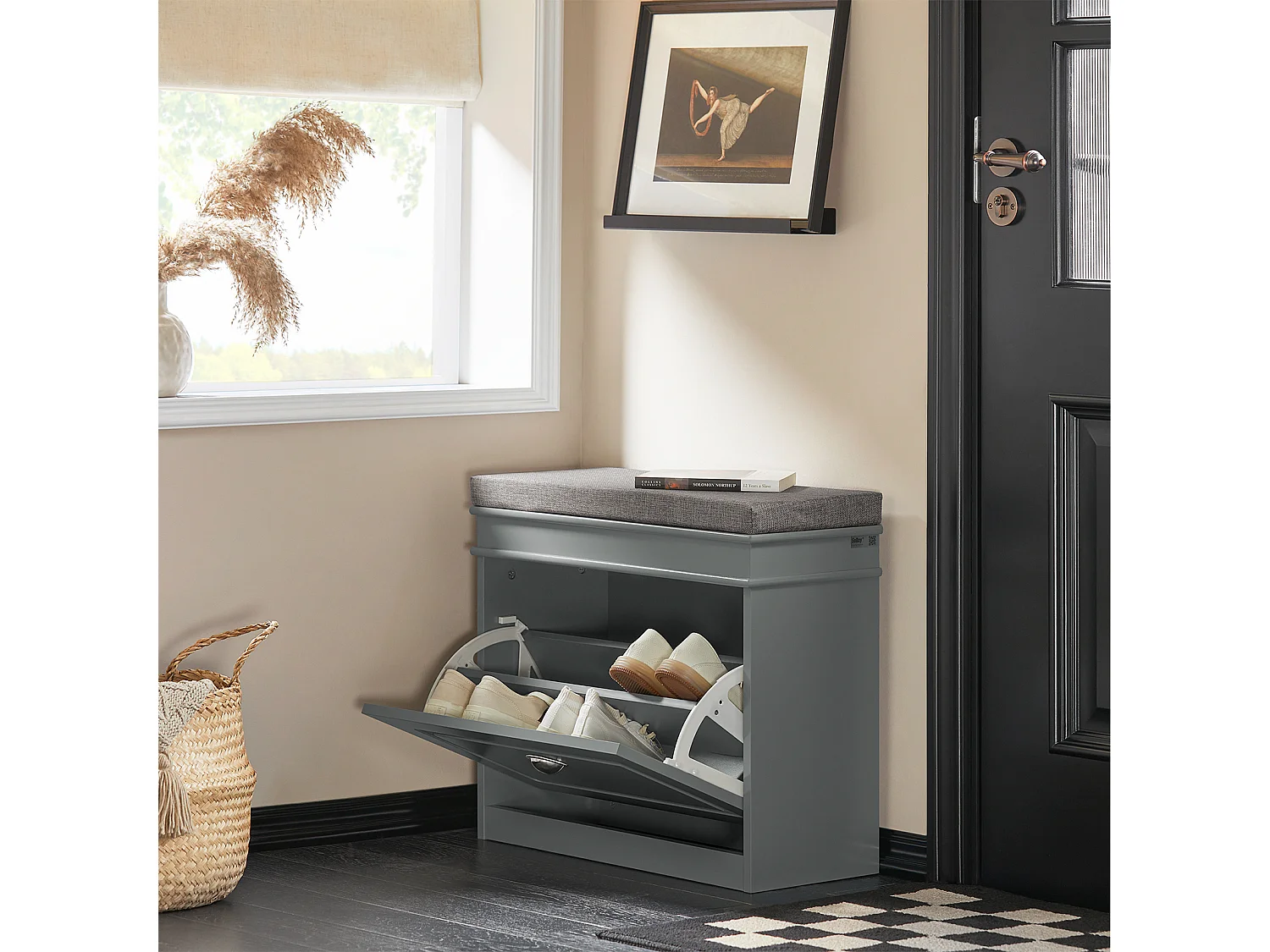 SoBuy Ławka na buty z 1 drzwiami Jasnoszary 75x24x51cm FSR82-L-HG 1241675 - obrazek 1