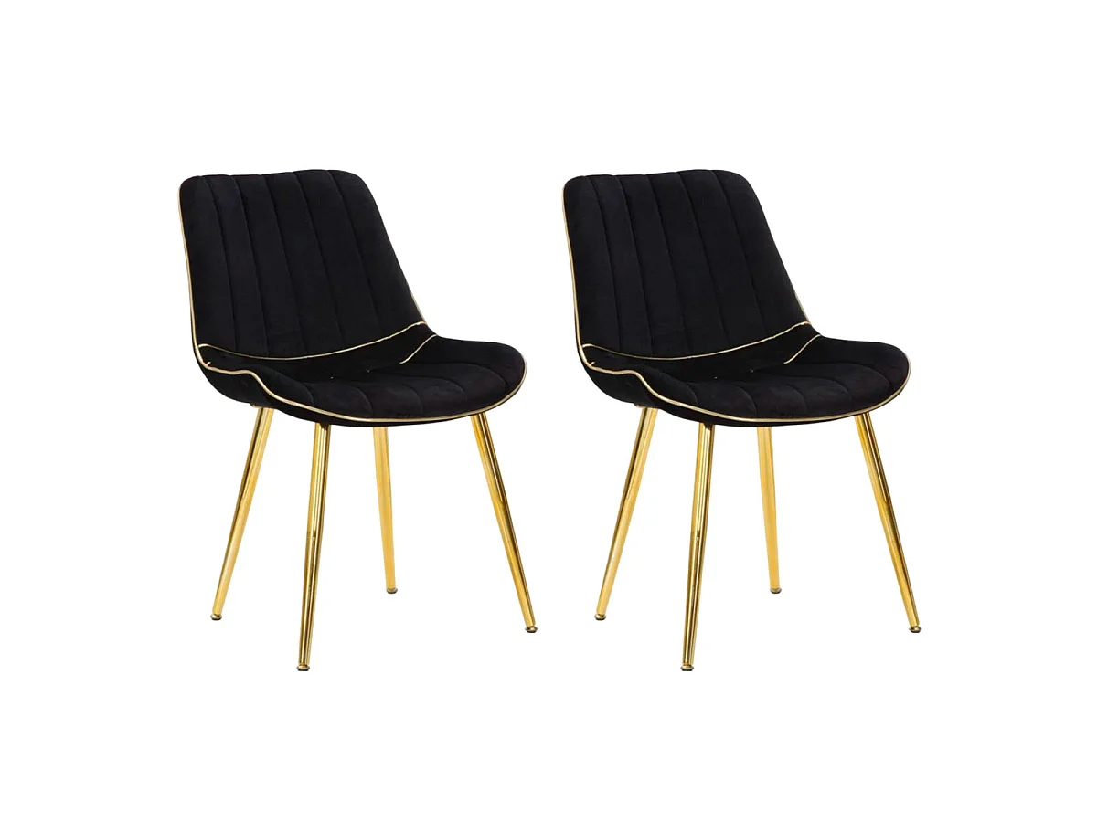 Zestaw 2 krzeseł Paris Glam w kolorze czarnym i złotym – krzesło tapicerowane tkaniną ze złotą metalową ramą, wymiary 51 x 59 x 79 cm – krzesło designerskie 3595995 - obrazek 1