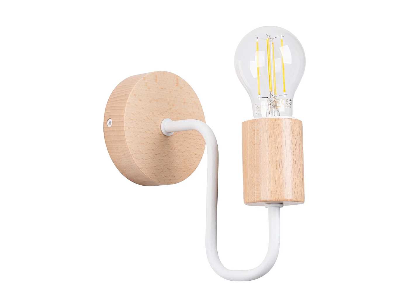 Lampa ścienna loft TIMBO, stal/drewno - 1 źródło - L.8 x H.18.5 cm - biały/naturalne drewno 3627487 - obrazek 1