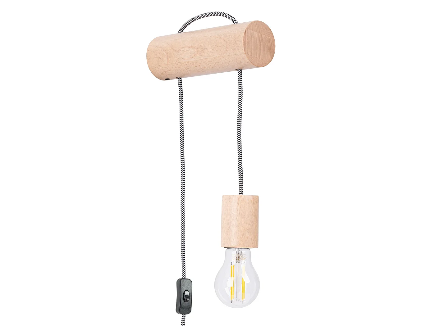 Lampa ścienna loft NIMBI, drewno - 1 źródło - L.6 x H.55 cm - naturalne drewno/biały/czarny 3627523 - obrazek 1
